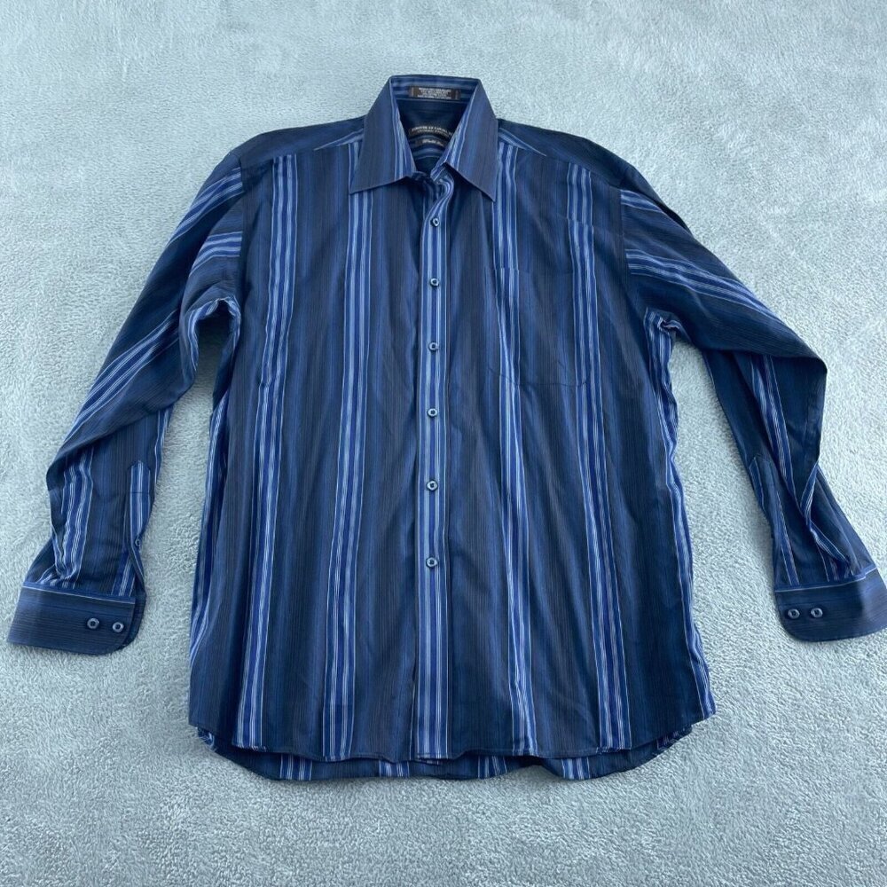 Forsyth Of Canada Mens L/G Blue Striped Wrinkle-Free Dress Shirt 2345